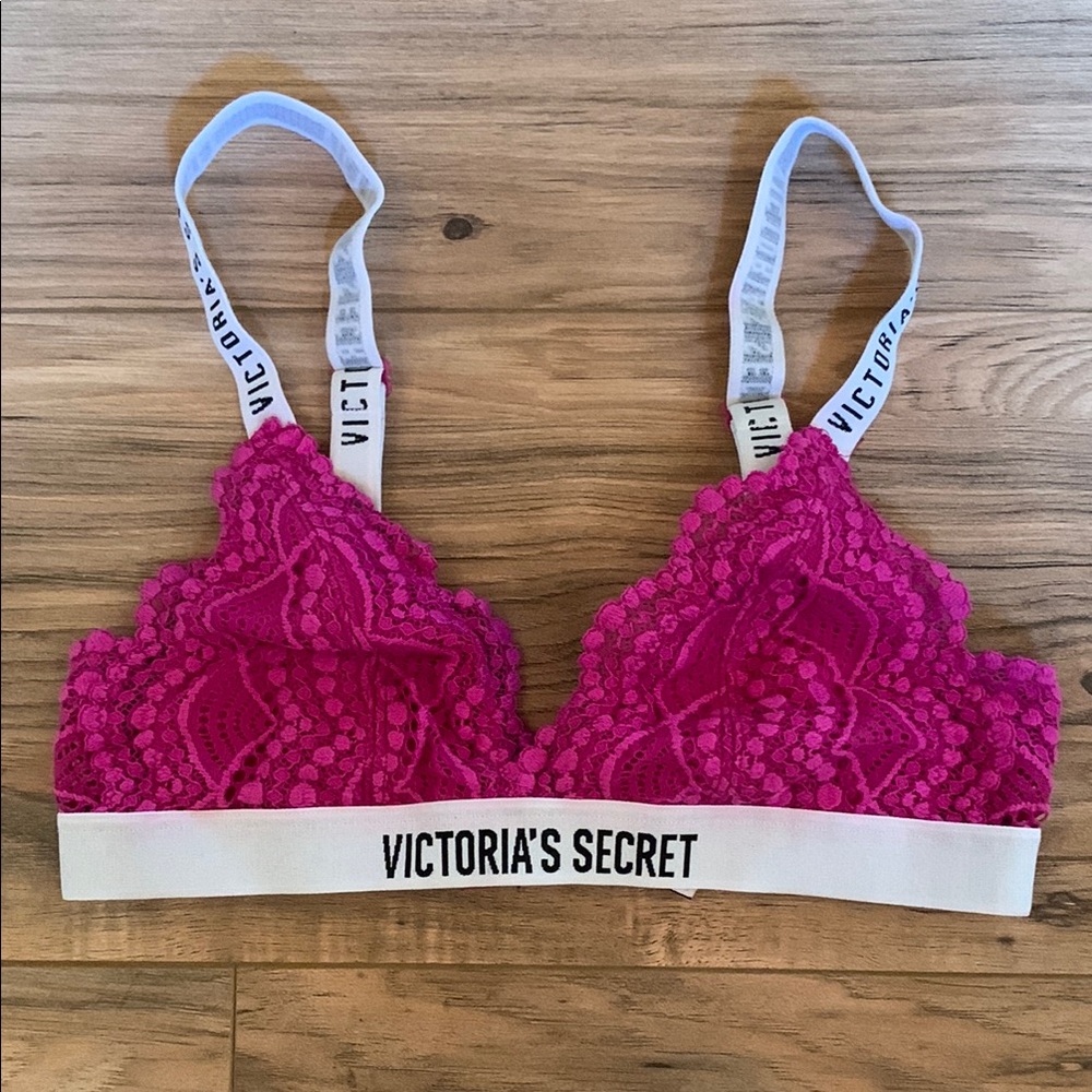 Women's Victoria's Secret Magenta Pink Lace Lined Stretch Bralette Bra XS